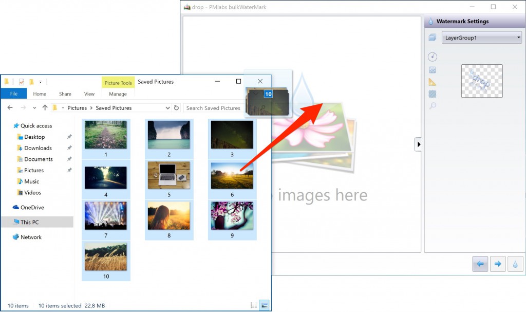 Dragging photos to protect from Explorer to bulkWaterMark