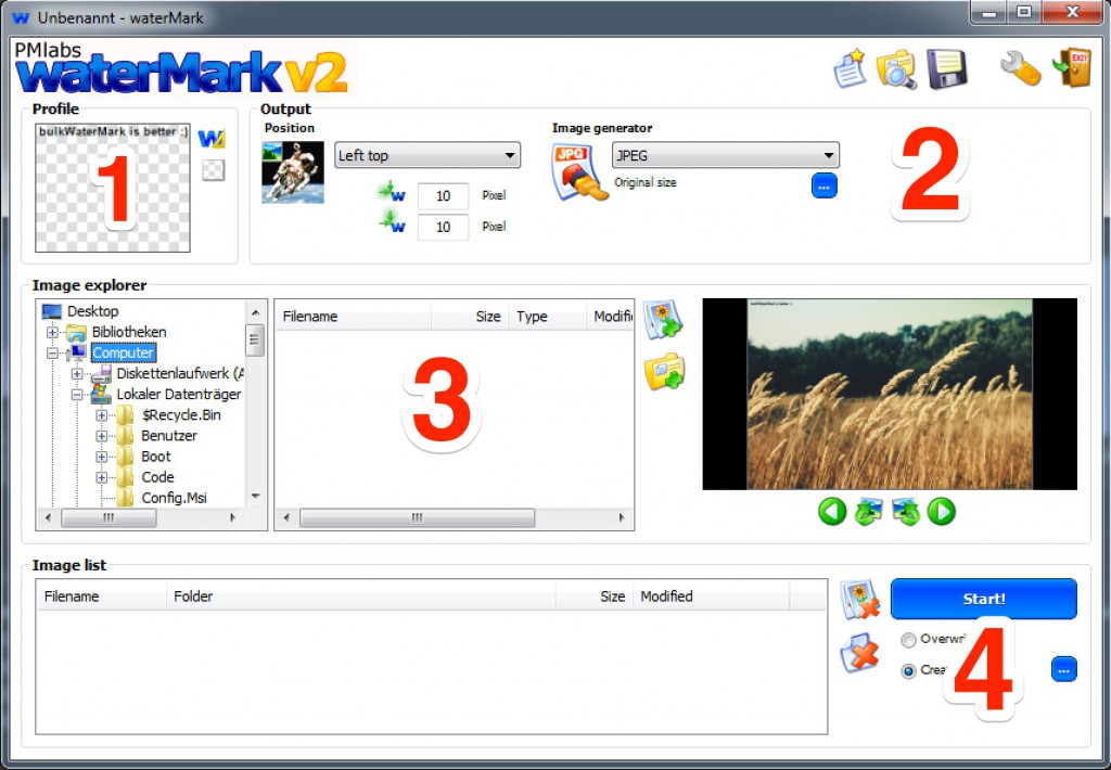 Configuring a batch watermarking run with waterMark V2