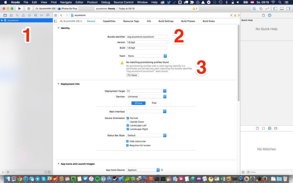 Setting the ScummVM project settings in Xcode