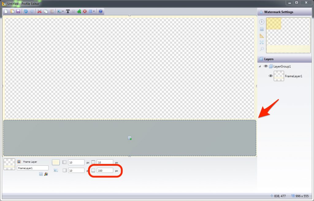 Increasing the bottom border of the Frame Layer to activate the Placeholder